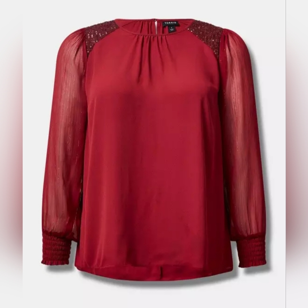 Torrid Red Georgette With Sequin Trim Blouse